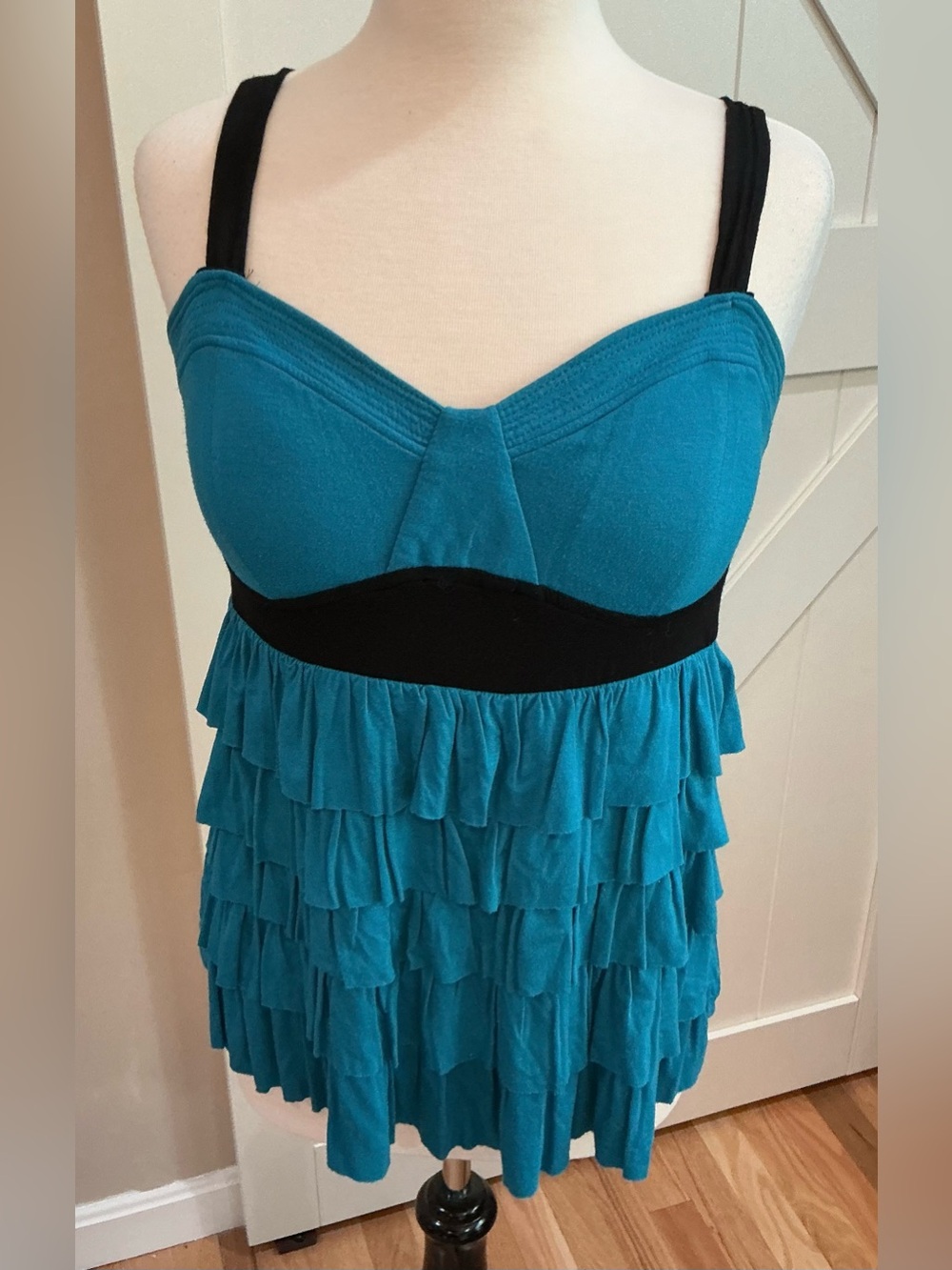 Elle Teal Ruffle Camisole with Black Trim DP